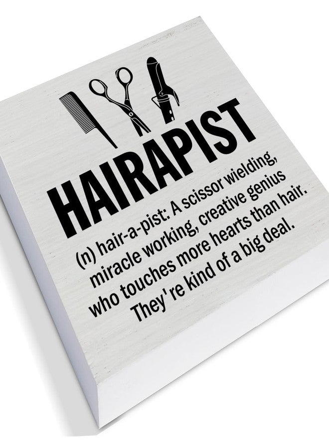 PIXCEOS Hairstylist Gifts, Hair Salon Decor Hairapist Definition Wooden Sign Hair Salon Barbershop Decor 5 X 5 Inches Rustic Hairdresser Wood Block Signs for Desk Shelf Table - Image 2